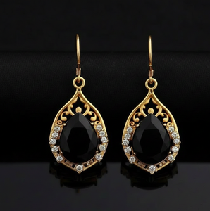 ต่างหูทรงลูกแพร์ 10 กรัม แบล็ค โอนิกซ์ |   โอникซ์ดำทรงลูกแพร์ 10x14 มม. |   การตกของวัตถุขนาด 4.5 นิ้ว |   เครื่องประดับเงินแท้ 925 ชุบทอง 18K คุณภาพดี - Product Image 3