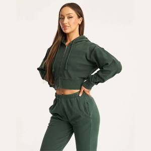 Ensemble sweat à capuche zippé personnalisé et pantalon de jogging survêtements en coton surdimensionnés brodés survêtements lavés à l'acide ensembles de sweats à capuche courts pour femmes - Product Image 2