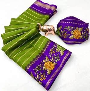 Sari Indio de Seda Tussar Suave con Borde de Jacquard y Diseño Completo para Mujer - Product Image 3