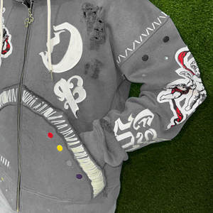 Sweat à capuche oversize en polaire brodé style urbain automne, fermeture éclair de haute qualité, coton mélangé délavé effet soleil, écologique - Product Image 6