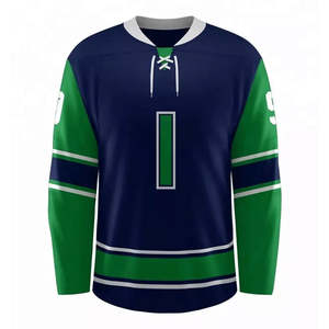 Maillot de hockey sur glace personnalisé, nom et numéro 99, bleu marine, vert, noir, rouge, col à lacets, équipe professionnelle, athlétique - Product Image 1