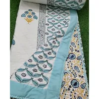 Couette en coton bleu faite à la main, patchwork imprimé, motif brodé, double taille, couverture douce, lavable en machine, literie artisanale
