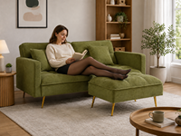 Canapé-lit sectionnel pliable gain de place avec ottoman mobile en tissu capitonné, idéal pour appartement et chambre d'amis