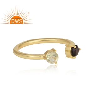 แหวนเงินแท้ดีไซน์หรูหราประดับด้วยพลอยเลมอนโทแพซธรรมชาติและสโมคกี้ควอตซ์ ปรับขนาดได้ เหมาะสำหรับผู้หญิง เป็นของขวัญสำหรับเธอ - Product Image 4