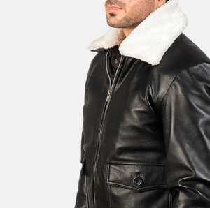 Vestes en cuir pour hommes Véritable cuir de qualité supérieure Col en fourrure blanche personnalisé Matériel haut de gamme Veste en cuir softshell personnalisée pour hommes - Product Image 6