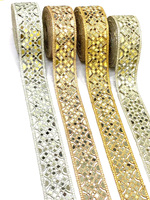Dentelle en coton brodée miroir africaine, largeur 25 mm, couleur personnalisée, avec sequins dorés, pour vêtements, vente en gros, Kushang Textile