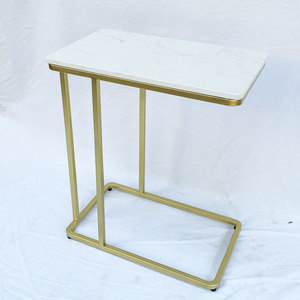 Modern Farmhouse Decorative Sofa <b>Table</b> with Durable <b>White</b> Stone Top Bronze Frame Glass Top Set for Living Room Furniture TT68114 - Product Image 5