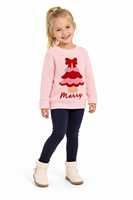 Pull en tricot côtelé personnalisé OEM & ODM avec logo sur mesure pour filles, col rond, manches longues, motif appliqué, idéal pour Noël et l'hiver