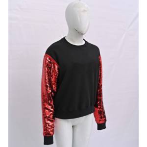 Nueva llegada cuello redondo lentejuelas manga larga transpirable venta al por mayor precio de fábrica día de juego para Mardi Gras mujeres sudaderas - Product Image 3