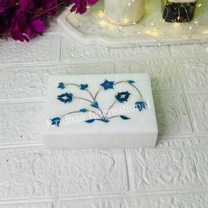 Boîte à bijoux rectangulaire bleue en marbre de luxe faite à la main en gros meilleure qualité d'emballage présentoir à bon prix - Product Image 6