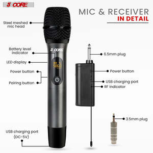 5Core <b>Wireless</b> <b>Microphone</b> Pair UHF Handheld Microfonos Inalambricos Cordless Mic - Product Image 5