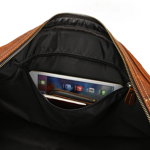 Sac de voyage pliable en cuir véritable, léger, grande capacité, avec fermeture à glissière, durable, marron, pour les voyages - Product Image 5