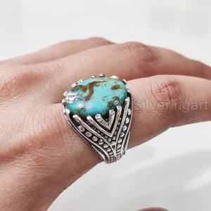 Bague en argent sterling 925 pour homme, turquoise bleue naturelle, pierre de naissance de décembre, toutes tailles, bijoux fins et lourds, vente en gros - Product Image 2
