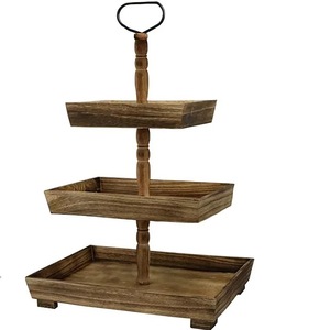 Support à gâteau élégant en bois naturel à 2 niveaux nouveau design support à gâteau design moderne chaud double assiette rectangulaire support de service à gâteau prix abordable - Product Image 4