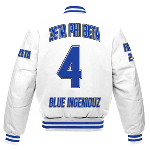 Zeta Phi Beta 1920 Sorority Varsity Greek Life Blue White Letterman Jacket ZPB Chenille Patch Founders Style Wear - Product Image 5