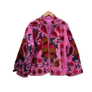 Chaqueta Rosa Suzani Hecha a Mano, Chaqueta Corta, Abrigo de Terciopelo, Blazer Unisex - Product Image 1
