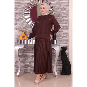 Ensemble de deux pièces décontractées, hauts mi-longs à manches longues, col rond, en tissu 100% coton avec décoration détaillée - Product Image 3