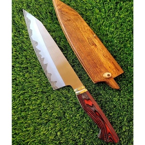 Coltello da Chef in acciaio al carbonio fatto a mano personalizzato con manico in legno <span class=keywords><strong>Pukka</strong></span> e guaina in pelle pregiata coltello da Chef damasco - Product Image 1