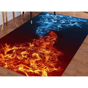 Alfombra de área con diseño de fuego y hielo: diseño abstracto de elementos de guerra, alfombra delgada no tejida - Product Image 1