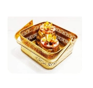 Nuevo Juego de 2 tarros de fruta seca antiguos hechos a mano de oro puro de lujo con bandeja dorada de diseño premium a muy buen precio - Product Image 1