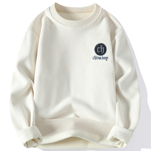 Sweat-shirt ras du cou personnalisé 100% coton hommes surdimensionné épaules tombantes streetwear pull côtelé ras du cou pour hommes - Product Image 3