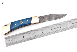 Couteaux de poche pliants en acier damas faits à la main Offre Spéciale personnalisés avec manche en bois en cuir beaux pour le camping en plein air Support OEM - Product Image 4