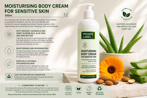 Crème pour le corps pour peaux sensibles en marque privée 300ml OEM |   Crème hydratante apaisante |   Végétalien Biologique |   Fabriqué en Espagne Fournisseur UE - Product Image 3