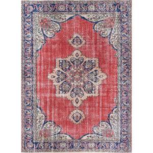 Alfombra de Lana Anudada a Mano de Gran Tamaño, Diseño de Medallón Rojo y Naranja, para Sala de Estar, Pasillo Rectangular, Modelo Pae-2274 - Product Image 1