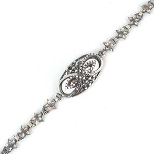 925 Sterling <b>Silver</b> Oxidized <b>Cuff</b> <b>Bracelet</b> Handcrafted with Pen-Shaped Center Motif Bohemian Style Brass Material - Product Image 3