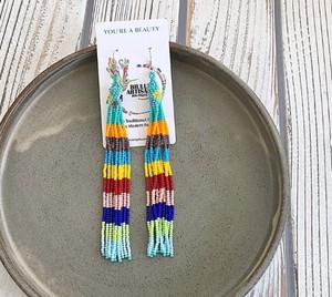 Pendientes largos de tubo con cuentas, pendientes de cuentas de estilo nativo, bohemio, cuentas de semillas, moda tribal - Product Image 1