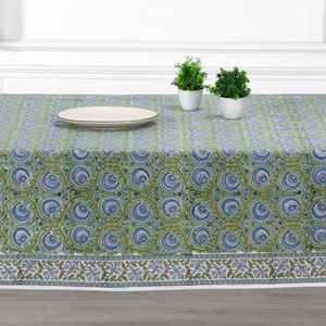 Elegant Verdant Mist Floral Handmade Block Printed Indian Cotton <b>Tablecloth</b> for Everyday Dining Table Use - Product Image 4