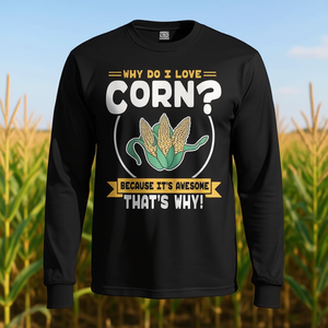 Simpatica maglietta a maniche lunghe con stampa di pannocchia: Perché adoro il mais? Prodotto Promozionale - Product Image 3
