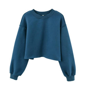 Sudadera lisa de cáñamo orgánico, sudaderas de felpa francesa de manga redonda, Top corto de sudor básico, mezcla de algodón - Product Image 1