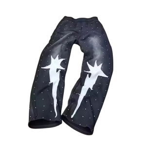 Pantalon de survêtement décontracté pour homme avec broderie effet vieilli, 100 % coton, séchage rapide et respirant, confortable, taille mi-haute, coupe droite - Product Image 1