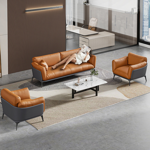 Conjunto de Sofás de Recepción de Cuero Moderno, Sofá de Oficina Comercial con Mesa de Centro Ovalada y Sillones Minimalistas - Product Image 6