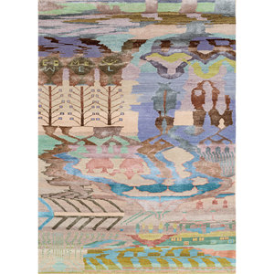 พรมไหมไผ่ผสมขนสัตว์ถักมือ แมนชาฮา สีงาช้าง หนา 10 มม. ลายแบบนามธรรม สำหรับบ้าน ห้องโถง รูปทรงสี่เหลี่ยมผืนผ้า รุ่น Les-970 ผลิตด้วยมือ - Product Image 1