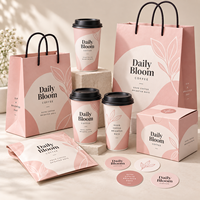Ensemble d'emballages personnalisés pour café AT PACK avec gobelets, sacs, boîtes et fournitures à emporter imprimés pour les cafés, les restaurants, la promotion de la marque