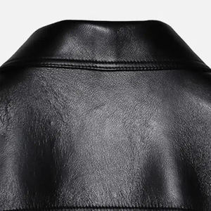 Classic Black Leather <b>Trucker</b> <b>Jacket</b> for <b>Men</b> Genuine Leather Casual Outerwear with Button Front and Dual Chest Pocket Design - Product Image 6