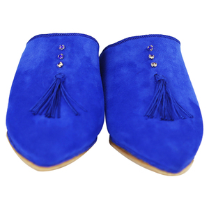 Women's <b>Moroccan</b> Babouches Suede Leather for <b>Slippers</b> with Genuine Leather Lining Blue Pearls-Home Comfort - Product Image 2