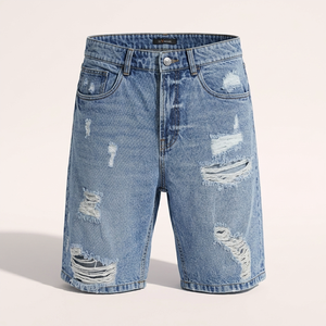 Shorts en jean décontractés pour hommes – 100 % coton, coupe ample, bleu clair et marque privée disponible - Product Image 1