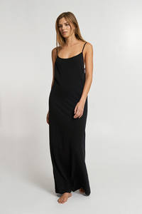 Robe longue de mode pour femmes, robe noire unie pour femmes - Product Image 3