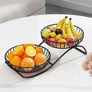 Support à fruits double, bol à fruits moderne, panier à fruits en métal, organisateur de fruits de table, décoration de cuisine de luxe - Product Image 4