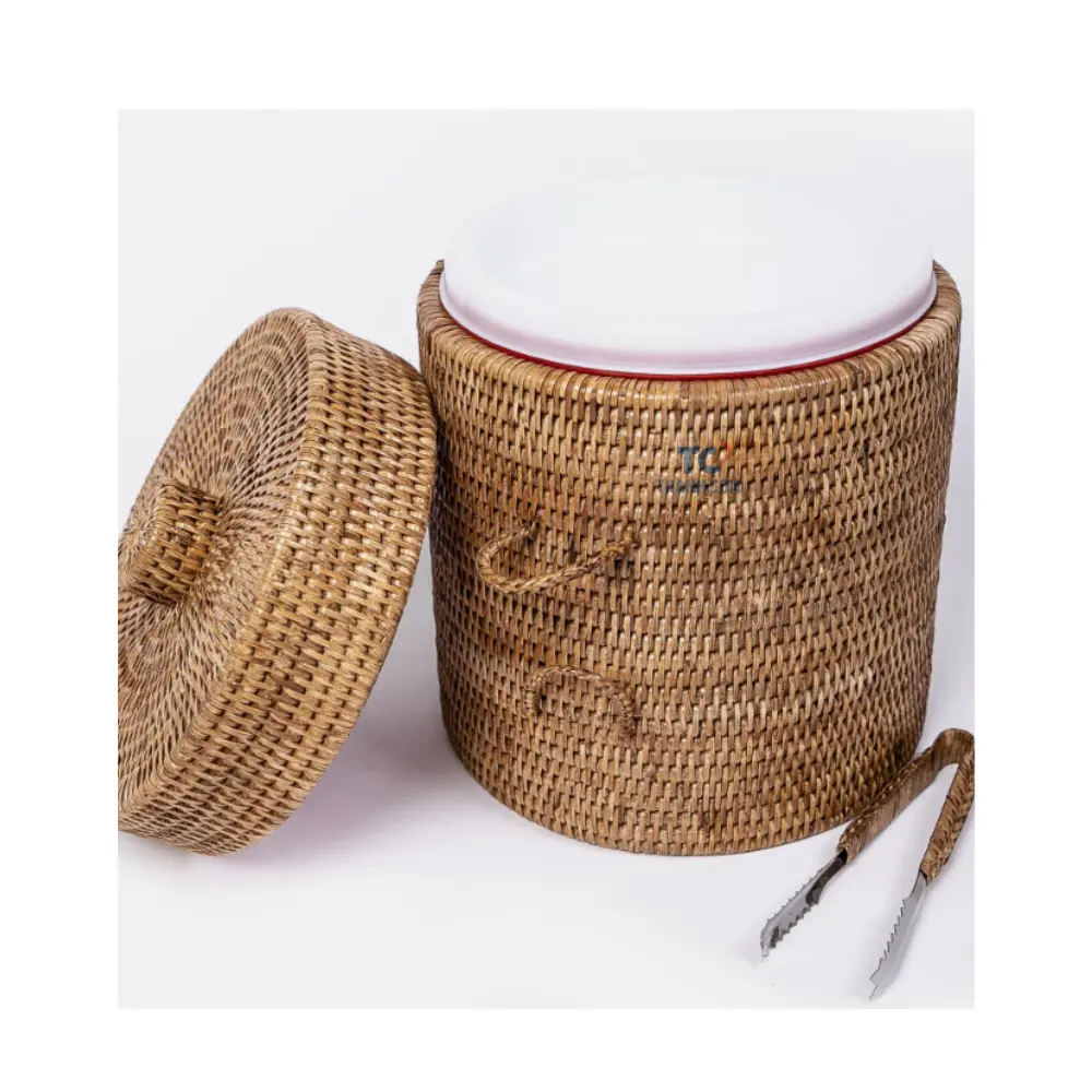 Cheapest Beer Cooler Box Rattan ice bucket handmade with 100% passionate from Vietnam Craftsmen Ice Bucket with Tongs
