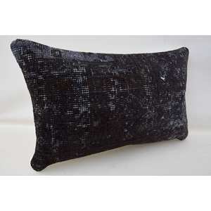 Black Wool Kantha Patchwork <b>Bolster</b> <b>Pillow</b> 12x20 Inches Woven Vintage Embroidered Print Oriental Style Soft Decorative Non-Slip - Product Image 2