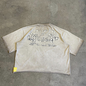 เสื้อยืด400GSM สีขาววินเทจสำหรับผู้ชายโอเวอร์ไซส์ทรงบ็อกซีทรงโอเวอร์ไซส์ลายพิมพ์กรดซักและคอเสื้อ - Product Image 6