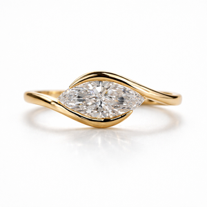 Anillo de Oro de 14K con Diamante Cultivado en Laboratorio, Corte Marquesa, Colección de Anillos de Diamantes de Lujo - Product Image 1
