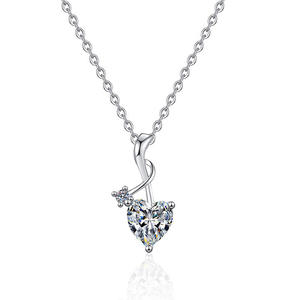 Collar de Plata de Ley S925 Japonés Coreano, Cadena de Eslabones Moderna con Colgante Simple en Forma de Corazón, Moissanita de 1 Quilate, Color D - Product Image 1