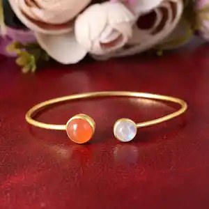 Trendy Demand <b>Boho</b> Gemstone Cuff <b>Boho</b> Brass Bangle for Women 18K Gold Plated Minimalist Open <b>Bracelet</b> for Wholesale OEM ODM - Product Image 1