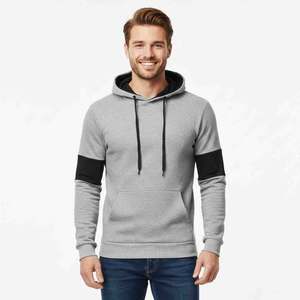 OEM Custom <b>Men</b> Hoodie Grey Heather Muscle Fit <b>Fleece</b> Pullover <b>Black</b> Contrast Hoody Factory Wholesale Low MOQ Bulk - Product Image 1