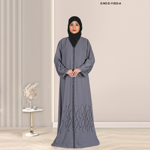 Abaya brodée structurée en tissu Nida de qualité supérieure, longueur ras du sol, manches longues, écologique, style vintage |   Vêtements modestes raffinés - Product Image 1